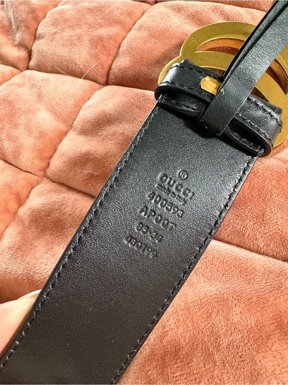 Black Leather Belt with Gold Double-G Style Buckle